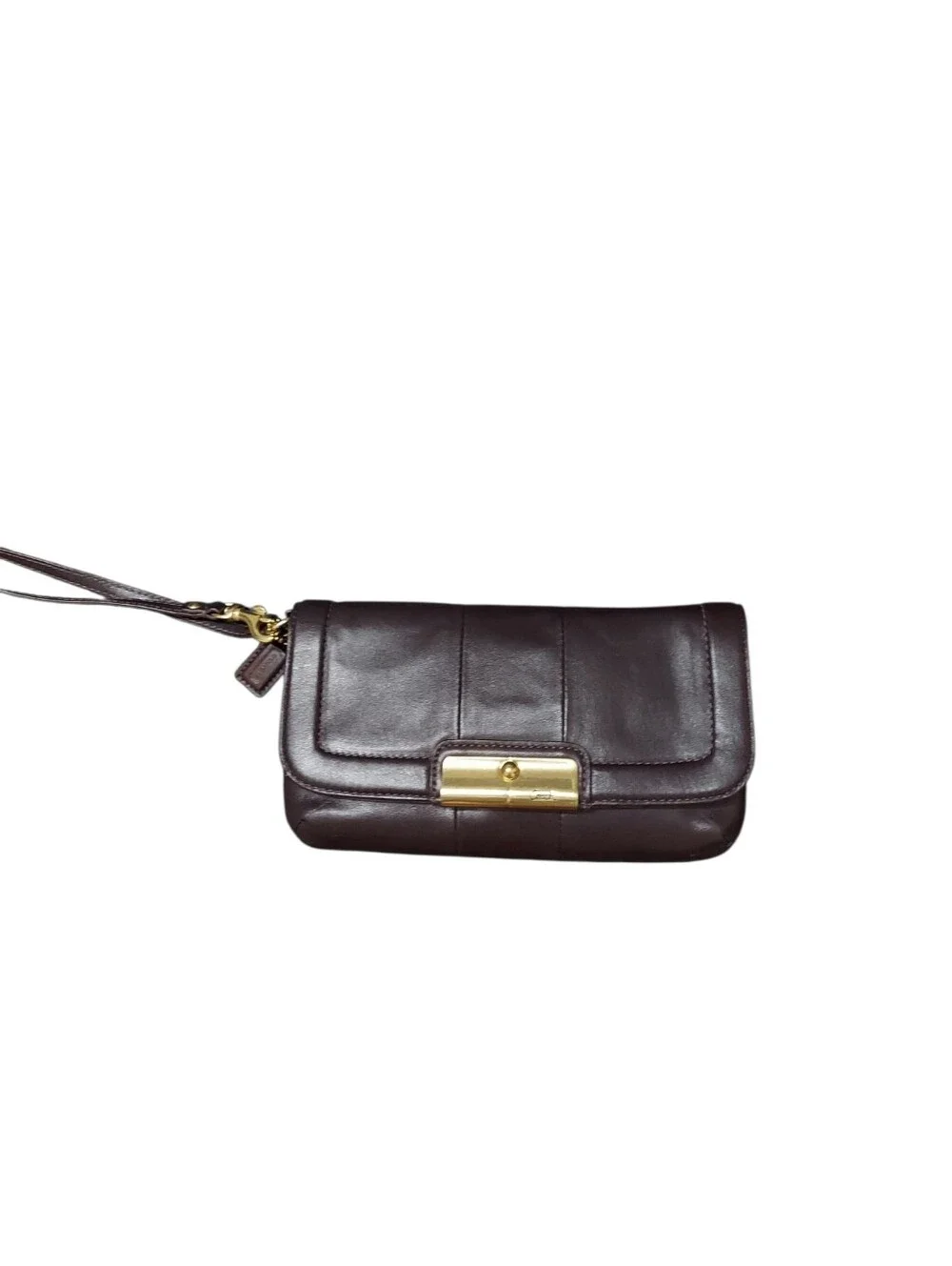 Coach Dark Plum Leather Wristlet Clutch Bag Gently Loved